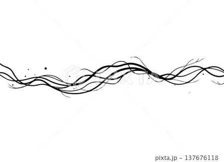 A graceful horizontal black line composed of intertwining wavy strands on clean white background 137676118
