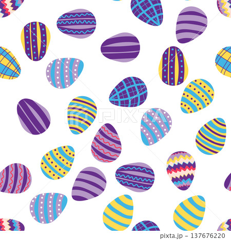 Seamless pattern with Easter eggs, outline design. A vibrant seamless background for Easter designs, featuring cute patterned eggs with polka dots and stripes. Seamless pattern with Easter eggs, outline design. A vibrant seamless background for Easter designs, featuring cute patterned eggs with polka dots and stripes. 137676220