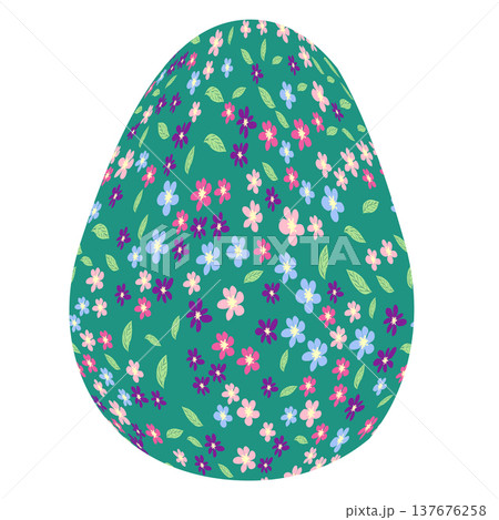 Easter egg with flowers and leaves. Seamless patterned eggs with polka dots, flowers Easter egg with flowers and leaves. Seamless patterned eggs with polka dots, flowers 137676258