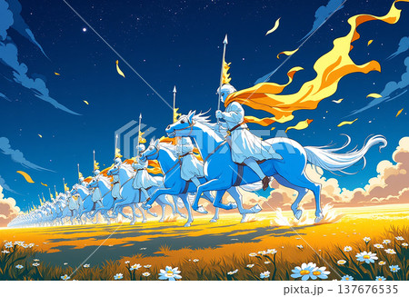 Figures on horses, surreal landscape, artistic style Figures on horses, surreal landscape, artistic style 137676535