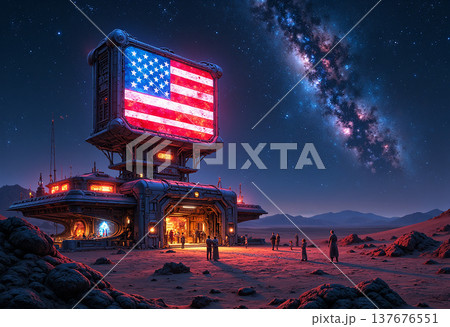 Futuristic American base on alien planet 137676551