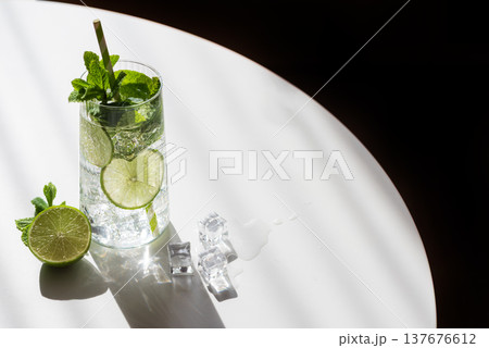 Mojito Cocktail with Lime and Mint. Refreshing Summer Drink 137676612