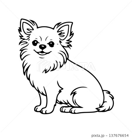 Cute chihuahua sitting comfortably with a friendly expression in a simple outline style Cute chihuahua sitting comfortably with a friendly expression in a simple outline style 137676654