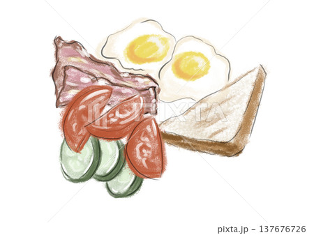 Healthy breakfast with fried eggs crispy bacon and fresh vegetables balanced meal concept for proper nutrition protein diet healthy lifestyle morning energy and wholesome food inspiration illustration 137676726