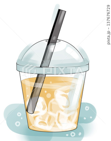 Iced tea in transparent plastic cup with dome lid and straw refreshing cold summer drink illustration perfect for cafe menus beverage advertising takeaway packaging social media posts and social media 137676729