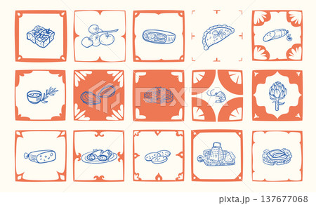 Food Icons Grid Hand Drawn 137677068