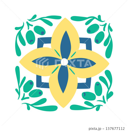 Tile Ornament With Floral Motif Folk 137677112