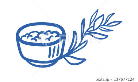 Rice Bowl With Herb Lineworkのイラスト素材 [137677124] - PIXTA