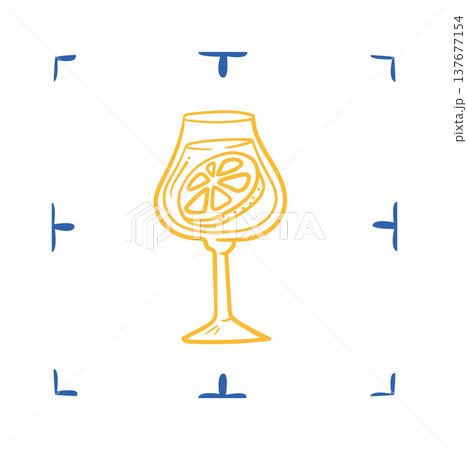 Cocktail Glass With Citrus Slice Line 137677154