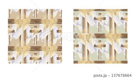 Cristian seamless pattern with glowing candle and wooden cross on colored background. Watercolor Easter design for church media, greeting cards, book covers, candle labels, gift wrap, religious design 137678664