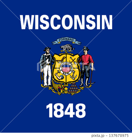 Wisconsin state square flag. Part of The United States of America. Clean design for print, web, or educational use. Vector illustration. 137678975