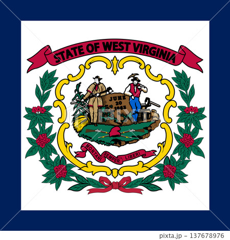 West Virginia state square flag. Part of The United States of America. Clean design for print, web, or educational use. Vector illustration. West Virginia state square flag. Part of The United States of America. Clean design for print, web, or educational use. Vector illustration. 137678976