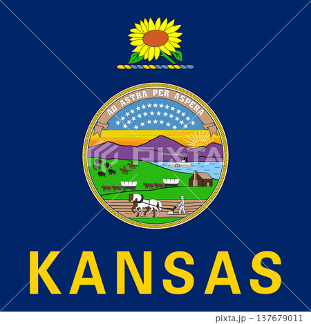 Kansas state square flag. Part of The United States of America. Clean design for print, web, or educational use. Vector illustration. Kansas state square flag. Part of The United States of America. Clean design for print, web, or educational use. Vector illustration. 137679011
