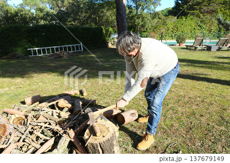 Outdoor Wood Cutting Activity in Backyard Outdoor Wood Cutting Activity in Backyard 137679149
