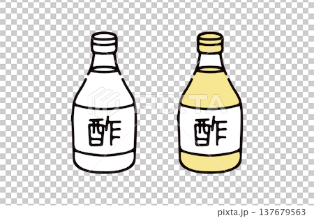 A set of illustrations of vinegar in color and black and white. 137679563