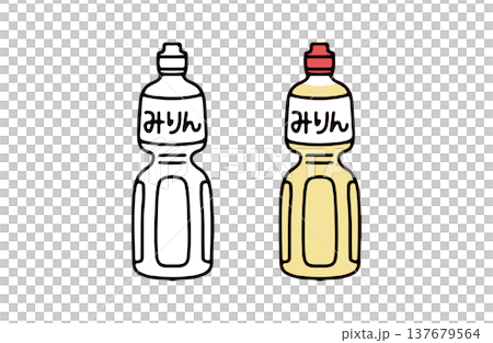 A set of illustrations of mirin in color and black and white. 137679564