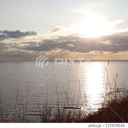 夕暮れの海と光の道 黄金色に輝く水面 137679589