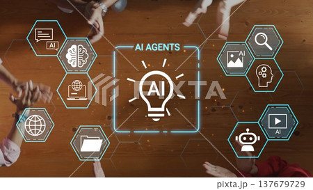 Innovative AI Agents and Technology Interactions in a Collaborative Environment Showcasing Modern Digital Solutions and Creative Strategies Gluon 137679729