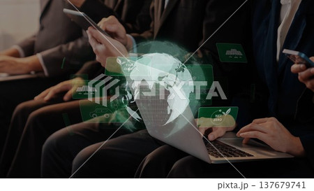 Business people using smartphones and laptops with global connectivity, digital technology, and data visualization in a modern office environment. Raster Business people using smartphones and laptops with global connectivity, digital technology, and data visualization in a modern office environment. Raster 137679741
