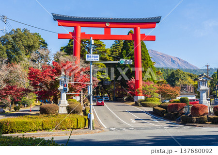 秋の鹿児島県霧島市　紅葉の霧島神宮　一の鳥居 137680092