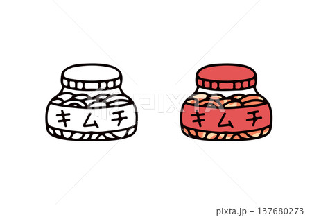 色ありと白黒のキムチのイラストセット 色ありと白黒のキムチのイラストセット 137680273