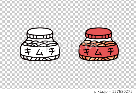 色ありと白黒のキムチのイラストセット 色ありと白黒のキムチのイラストセット 137680273