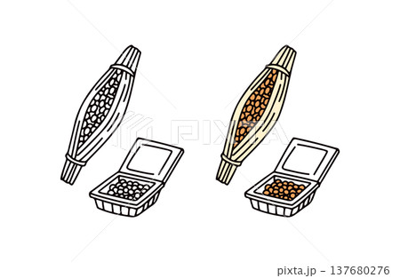 色ありと白黒の納豆のイラストセット 137680276