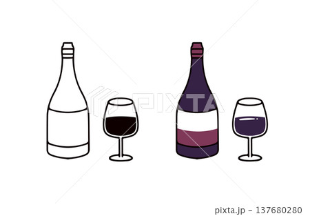 色ありと白黒のワインのイラストセット 137680280