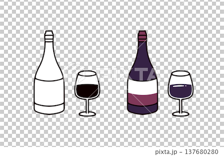 色ありと白黒のワインのイラストセット 137680280