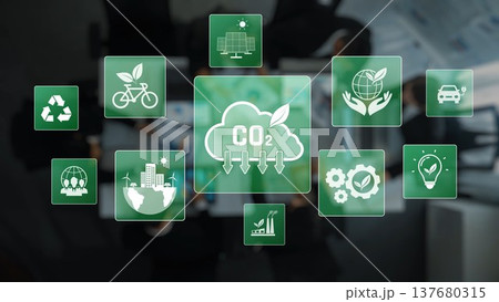 Green Technology and Sustainability Concepts for Environmental Protection and Carbon Reduction with Eco-Friendly Icons and Symbols. Raster Green Technology and Sustainability Concepts for Environmental Protection and Carbon Reduction with Eco-Friendly Icons and Symbols. Raster 137680315