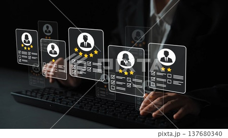 Digital Interface with User Profiles and Ratings Displayed in a Professional Setting for Business Evaluation and Assessment Purposes Gluon Digital Interface with User Profiles and Ratings Displayed in a Professional Setting for Business Evaluation and Assessment Purposes Gluon 137680340