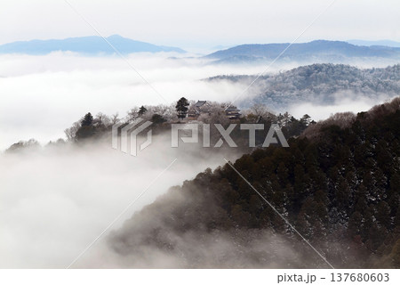 冬の雲海と備中松山城(天空の山城)25287 冬の雲海と備中松山城(天空の山城)25287 137680603