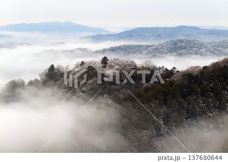冬の雲海と備中松山城(天空の山城)25408 冬の雲海と備中松山城(天空の山城)25408 137680644