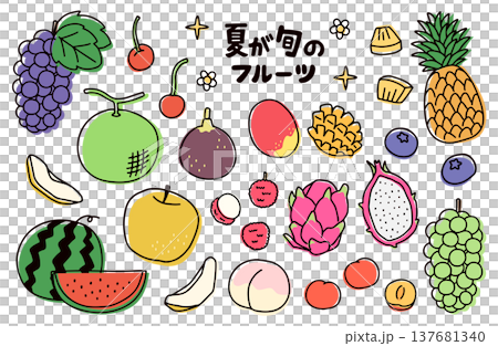 一組夏季當季水果的插圖。 一組夏季當季水果的插圖。 137681340