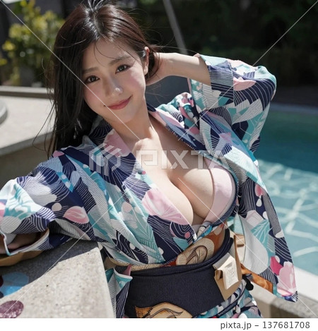 浴衣を着た女性　被災地 137681708