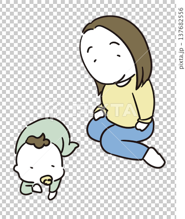 Mom sitting and watching over her baby Mom sitting and watching over her baby 137682556