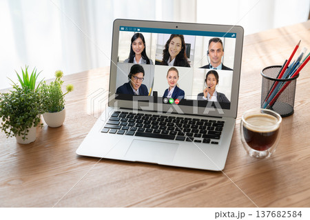Business people on video conference for modish virtual group meeting Business people on video conference for modish virtual group meeting 137682584