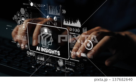 Hands Typing on Keyboard with Digital Interface Showing AI Insights and Data Visualizations for Technology and Innovation Concepts. Asymptotic smart data analytic Hands Typing on Keyboard with Digital Interface Showing AI Insights and Data Visualizations for Technology and Innovation Concepts. Asymptotic smart data analytic 137682640
