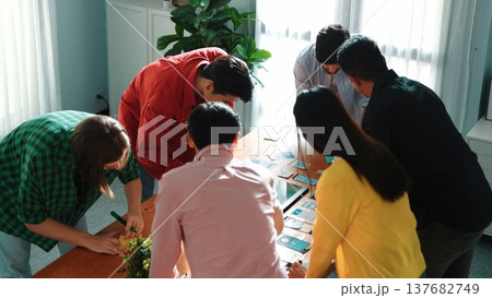 Top view of diverse business people discuss and designing system. Convocation. Top view of diverse business people discuss and designing system. Convocation. 137682749