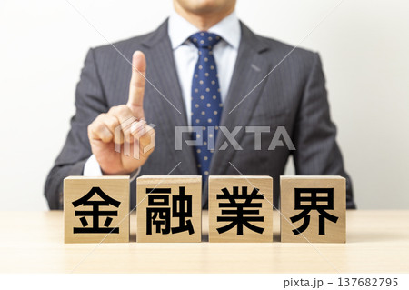 「金融業界」と書かれたブロックとビジネスマン 137682795