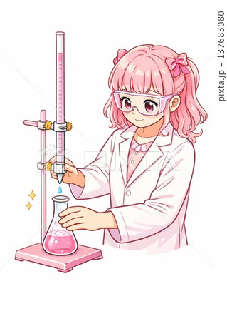 AI生成 理科実験をするかわいい女の子 科学教育イラスト素材 AI生成 理科実験をするかわいい女の子 科学教育イラスト素材 137683080