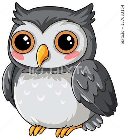 Cute Cartoon Owl Vector Illustration with Large Expressive Eyes 137683154