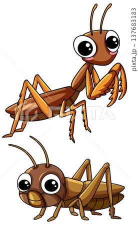 Cute Cartoon Praying Mantis and Cricket Vector Illustration Set Cute Cartoon Praying Mantis and Cricket Vector Illustration Set 137683183