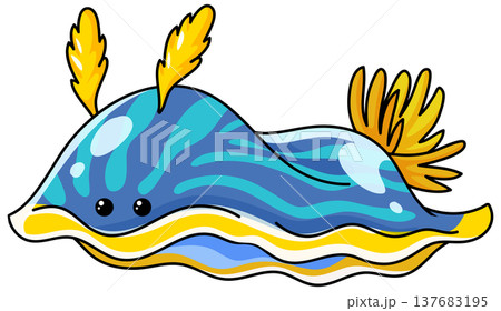 Cute Blue and Yellow Nudibranch Sea Slug Vector Illustration Cute Blue and Yellow Nudibranch Sea Slug Vector Illustration 137683195