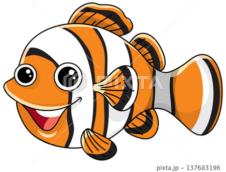 Cute Orange and White Clownfish Cartoon Character Vector Illustration 137683196