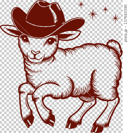 Lamb Wearing Cowboy Hat Cartoon Illustration 137683390