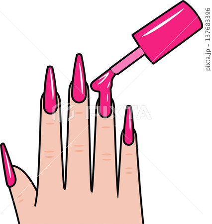 Hand with Pink Nail Polish Cartoon Illustration 137683396