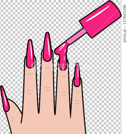 Hand with Pink Nail Polish Cartoon Illustration 137683396