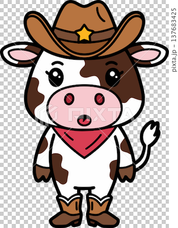 Cowboy Cow Cartoon Illustration Cowboy Cow Cartoon Illustration 137683425