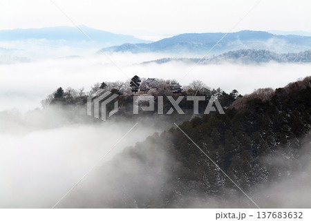 冬の雲海と備中松山城(天空の山城)25529 冬の雲海と備中松山城(天空の山城)25529 137683632